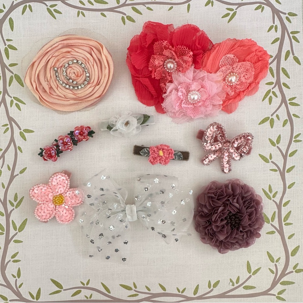 Floral and Bow Hair Accessories Set